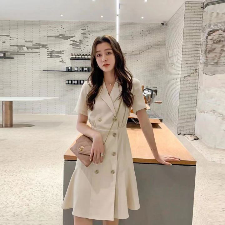 Suit Collar Long-sleeved Dress Women's 2022 Spring and Autumn New  High-quality Korean Style Trench Coat Dress Short Skirt Women