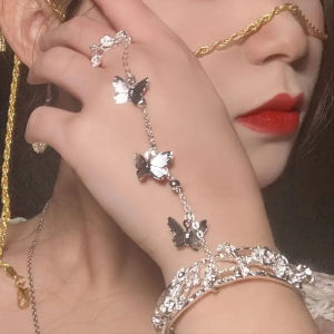 Phong cách cổ xưa Hanfu chụp ảnh du lịch phụ kiện múa Dunhuang bông mận rỗng hạt đỏ mặt dây chuyền lá nhẫn đơn vòng tay dây đeo cổ tay