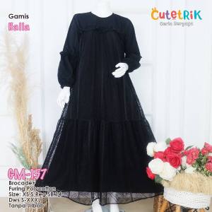 (1 tahun s.d Dewasa) GM 157 Baju Muslim Gamis Formal Pesta Lebaran Hitam Anak Remaja Dewasa Cutetrik Halla Brukat Black Dress / Mondok Pesantren / Umroh / Manasik Haji