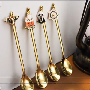 6 Pcs for Creative Halloween Dessert Fork Spoon Stainless Steel Stirring Spoons Salad Forks for Home Bar Party Restau