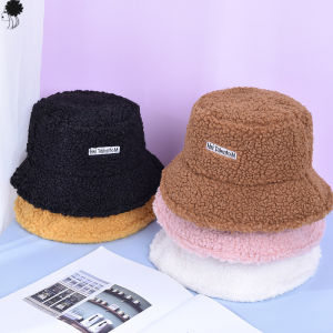 【small chrysanthemum】 Lamb Faux Fur Bucket Thickened Warm Teddy Velvet Hats For Women Lady Bob Panama Outdoor Plush Fisherman Hat