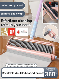 Double-headed Cleaning Brush For Household Bathroom Brooms Squeegees Floor Scrubbers Effortless Cleaning With A Rotatable Double-Head Broom