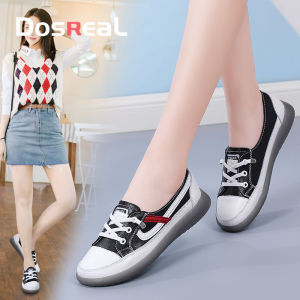 DOSREAL White Shoes for Women Korean Style Genuine Leather Ladies Flats Loafers On Sale Slip On Fashion Women Sneakers Black Soft Sole Casual Shoes