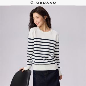 Giordano Beau Monde Women 100% Cotton stripe sweater Free Shipping 13355853