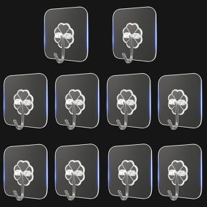 [Walker Lily] COD 10ชิ้นตะขอสแตนเลสใสติดกาวในตัวที่แขวนกุญแจสำหรับผนังประตูห้องครัวห้องน้ำมัลติฟังก์ชั่น