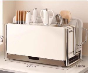 Multifunctional Kitchen Rack | Knife Holder and Cutting Board Rack | Stainless Steel Countertop Storage Rack | Rak Penyimpanan