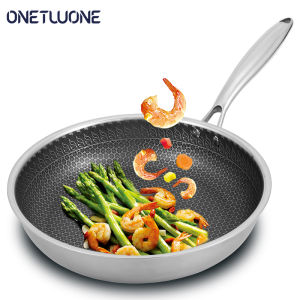 Onetwone 28cm flat frying pan 304 Stainless Steel Non-stick Pan Steak Frying flat Pan Induction Cooker Gas Stove Universal hive Surface Pan