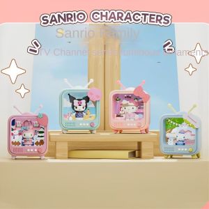 SEETE My Melody Kitty TV Channel Luminous Night Light Kuromi Doll Figurine Sweet Anime Cinnamoroll Tabletop Decoration Ornaments