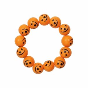 CHANBAEK Elastic Halloween Bracelet Wooden Stretchy Pumpkin Beads Bracelet Spider Jewelry Orange Wood Wristband
