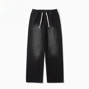 New mens loose straight pants that go well with spring and summer Korean version of trendy high-waisted mens denim pants