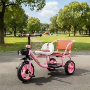 Double Two Seats Tricycle Bike for Kids with Push Handle - Childrens Twin tricycle