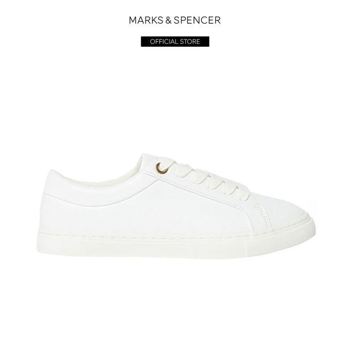 M&S Lace Up Trainers T02/2215T Pu Leather Sports Shoes White