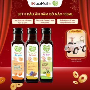 Combo 3 dầu ăn dặm bổ não Mămmy dầu cá hồi dầu hạt lanh dầu Olive bổ sung DHA Omega-3 cho bé từ 6 tháng chai 100ml
