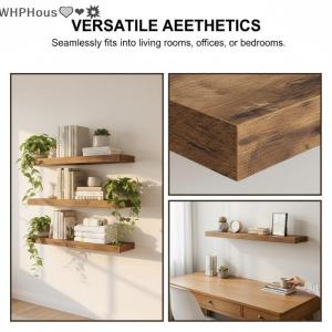 WP💓💛💖 Wall Mounted Wood Shelf Floating Design Storage Organizer for Bedroom Living Room Home Display Rack
