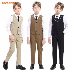 lontakids Kids Boys Vest Suits Slim Fit Dress Clothes Toddler Tuxedo Suit Set for Teen Boys Wedding Ring Bearer Outfit