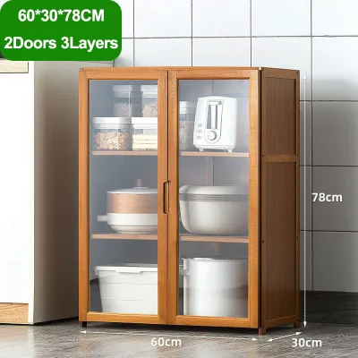 Bamboo Storage Cabinet Kitchen Cabinet Transparent Door Panel Large Capacity Strong Load-bearing Capacity Mga Locker