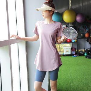 Plus Size Women Yoga T-shirt Quick-Drying Sports Short Sleeve Breathable Fitness Mid-Length Tops