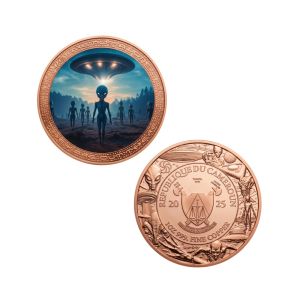 【discount store】5types 1oz Pure Copper Alien Commemorative Coin Colorful UFO Print Challenge Coin Space ET Collectible Souvenir Gift