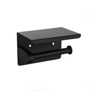 Stainless Steel Bathroom Paper Holder With Phone Shelf Wall Mount Toilet WC Paper Roll Rack Holder For Bathroom Kitchen Washroom (Black)