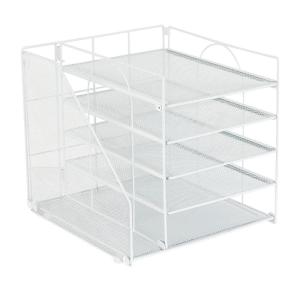 ประหยัดพื้นที่เหล็กจัดโต๊ะสมุดออแกไนเซอร์ใส่เอกสาร5-Tiered แฟ้มถาดเก็บจดหมายชั้นวางแสดงนิตยสารสำหรับเครื่องใช้สำนักงาน