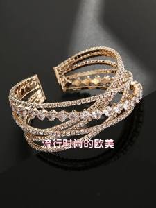 European and American cross-border jewelry zircon rhinestone wide bracelet multi-layer cross elastic shiny bridal wrist accessory wholesale B325