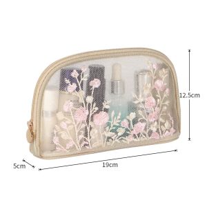 PLLEWY Mesh Toiletry Bag Embroidery Large Capacity Cosmetic Storage Bag Portable Hollow Makeup Bag Storage Organizer