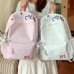 AE Ba lô vintage mới dành cho nữ với chữ thêu ba lô du lịch đơn giản dành cho nam cặp sách cho học sinh cấp 2 và cấp 3 ba lô nữ.