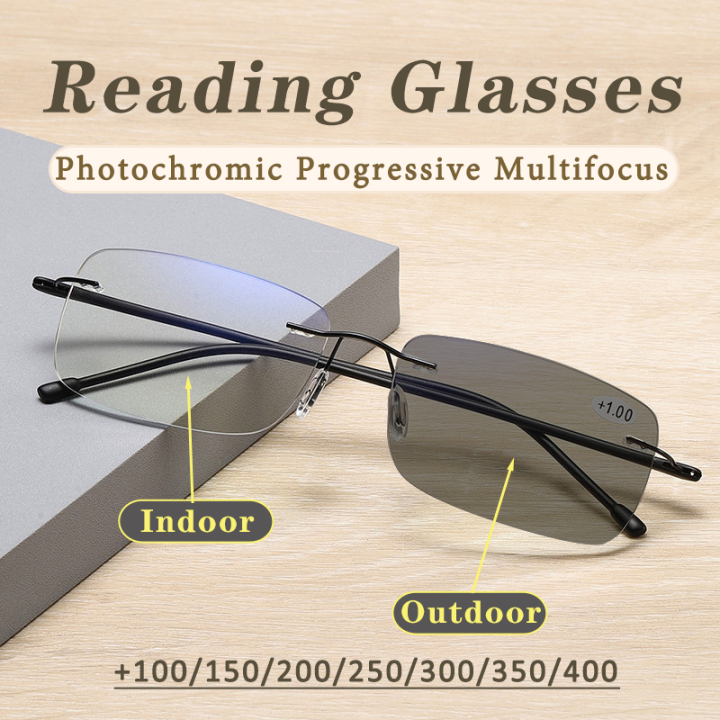 Reading Glasses That Automatically Adjust Focus Photochromic Frameless Reading Glasses Anti-Blue Light Long-Sighted