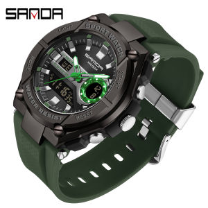 SANDA Fashion Mens Digital Quartz Dual Display Watch 50M Waterproof Outdoors Sports Complete Calendar Chrono Men Watches