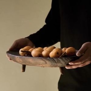 Sacesr Wooden Fruit Plates Restaurant Wabi Sabi Oval Food Plate Kitchen Elegant Snack Tray Vintage Interior Aesthetic Decor Tableware M2Y9R