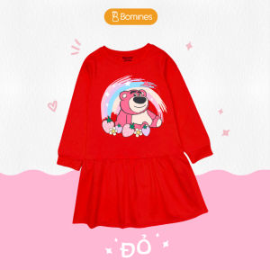 Váy bé gái mùa thu tay dài Gấu dâu Lotso BOMINES dễ thương thun cotton cho bé gái 3- 12 tuổi 12- 36k DTDLOTSO