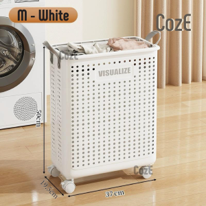 CozE PET Material Basket Laundry Hamper With Removable Space Saving Storage Folding Basket With Wheel