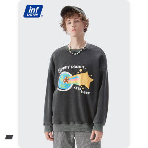 INFLATION brand men and women couple models for fall/winter 2021 cute fashion brand foam printing plus velvet frying color washed casual mens round neck sweater