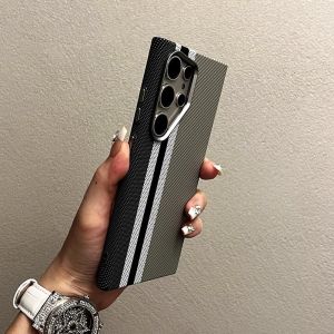 Carbon Fiber Relief Texture  Case For Samsung S26 S25 S24 S23 Ultra Cover Luxury Alloy Lens Hard Wireless Charging Shell