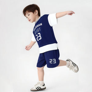 Kids Sville ชุดกีฬาเด็ก ชุดบอลเด็ก ฤดูร้อนรุ่นใหม่ ปลอมสองชิ้น กีฬากางเกงขาสั้นแขนสั้น ผ้าระบายอากาศ เสื้อเจอร์ซีย์เด็กผู้ชาย ชุดฝึกเด็กผู้หญิง