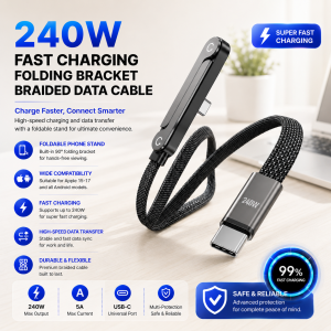 CARDINAL : 120W Metal Cable Charger with Super Fast Charging Multifunctional Design Includes Charger and Phone Stand