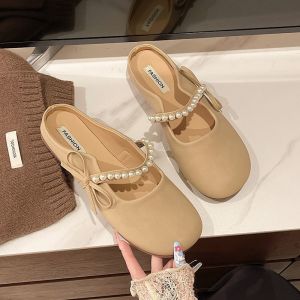 Free Shipping Soft-Soled Closed-Toe Half-Slipper Sandals For Women New Spring/Summer Style Comfortable Flat Sandals For Evening Wear