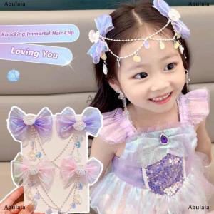 [COD] Abulaia Cartoon Girls Hair Clip Children Mermaid Princess Fringe Pink Purple Bow Forehead Chain Hairpin Fairy Earhook Accessories