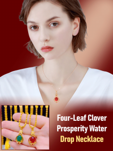 Gold Plated Four Leaf Clover Necklace Jade-like Pendant with Teardrop Design New Chinese Style
