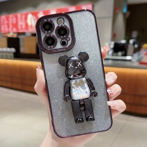 Zeallion Glitter Cartoon Bear Case For [Apple iPhone 14 13 12 Mini 11 Pro X Xs Max XR 7 8 6 Plus SE 2020] Stand TPU Cover