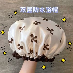 Double Layer Waterproof Shower Cap Bathing Hair Cap for Women Makeup Kitchen Oil Smoke Dust Proof Head Cover Adult Thickened Bonnet Bath Body Accessories