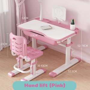 Kids Study Desk and Chair Set Height Adjustable Children Writing Functional Tilt Study Table with Drawers Lamp Bookstand