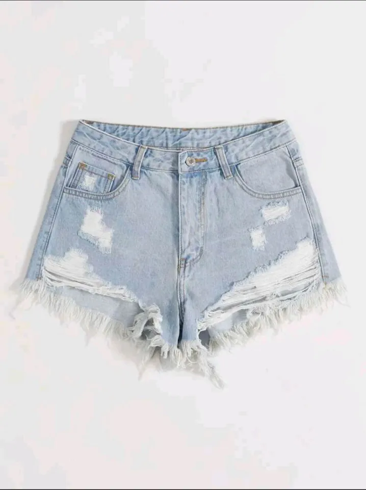 Ripped Raw Cut Denim Shorts