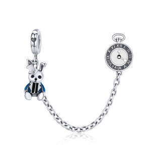 BAMOER Magic Forest Adventure Collection Magical Rabbit and Clock Safety Chain Charm fit Original Bracelet Jewelry SCC1443
