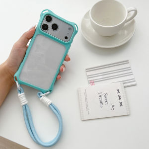 Candy Transparent Acrylic With Wrist Strap Case For iPhone 18 17 16 15 14 13 Pro Max Camera Protection Shockproof Back Cover