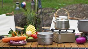 Boundless Voyage Titanium Pot Pan Set with Folding Handles Camping Cookware Hiking