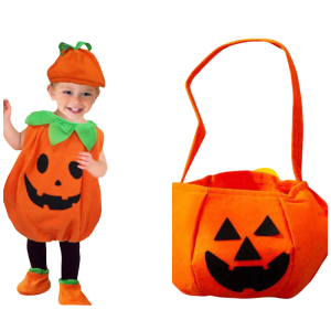 🎃ชุดฟักทองเด็ก🎃halloween ชุดฟักทองใหม่ + หมวก +  ถุงเท้า + กระเป๋าฟักทอง cos ปาร์ตี้ สุดคิวท์【จัดส่งจากประเทศไทย】