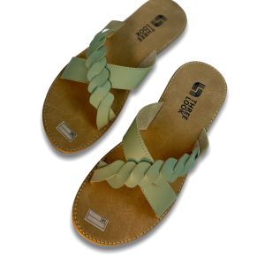 LIUNA 3LOOK Sandal Kulit Wanita Flat Teplek Strap Silang Paster Color Mocca Ruffle Flat Series