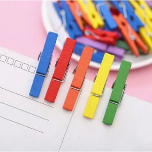 50pcs Natural & Colourful Mini Wooden Clips for Clothespins Decorative Photos Papers