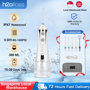 H2ofloss Cordless Water Flosser 5 Modes 5 Jets Oral Irrigator for Braces Teeth Cleaner USB Rechargeable IPX7 Waterproof Dental Flosser with 300ML Detachable Water Tanks Reservoir for Home Travel
